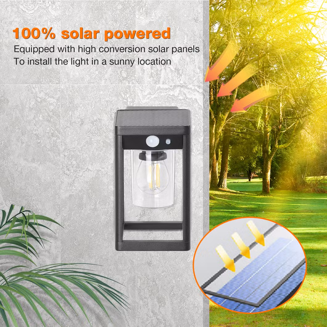 Die-Cast Aluminum Bulb Inside Square Box LED Outdoor Solar Wall Light with Motion Waterproof