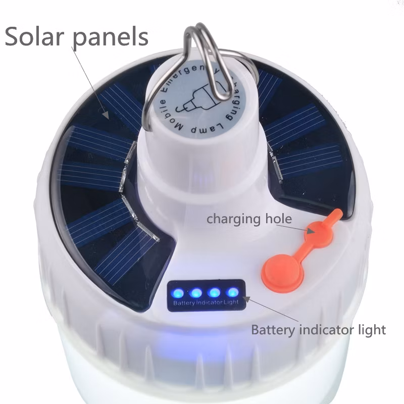 2023 New Outdoor Portable Camping Lamp Solar Rechargeable Light Emergency LED Bulb