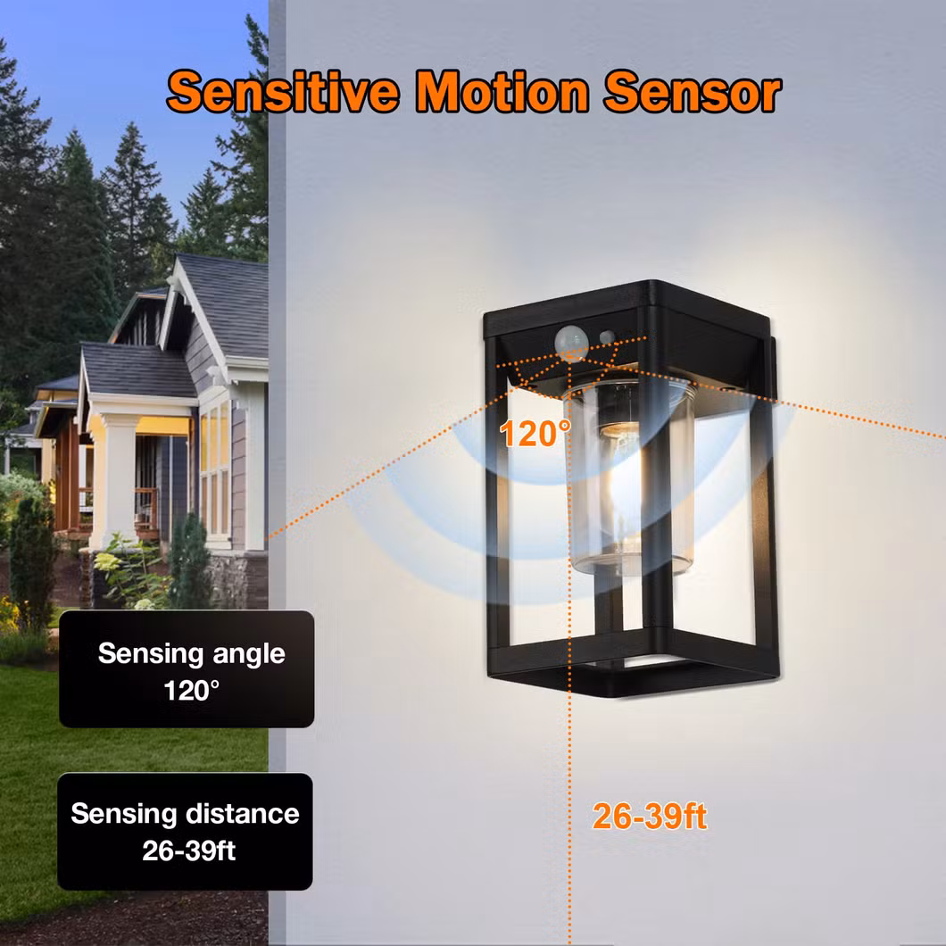 Die-Cast Aluminum Bulb Inside Square Box LED Outdoor Solar Wall Light with Motion Waterproof