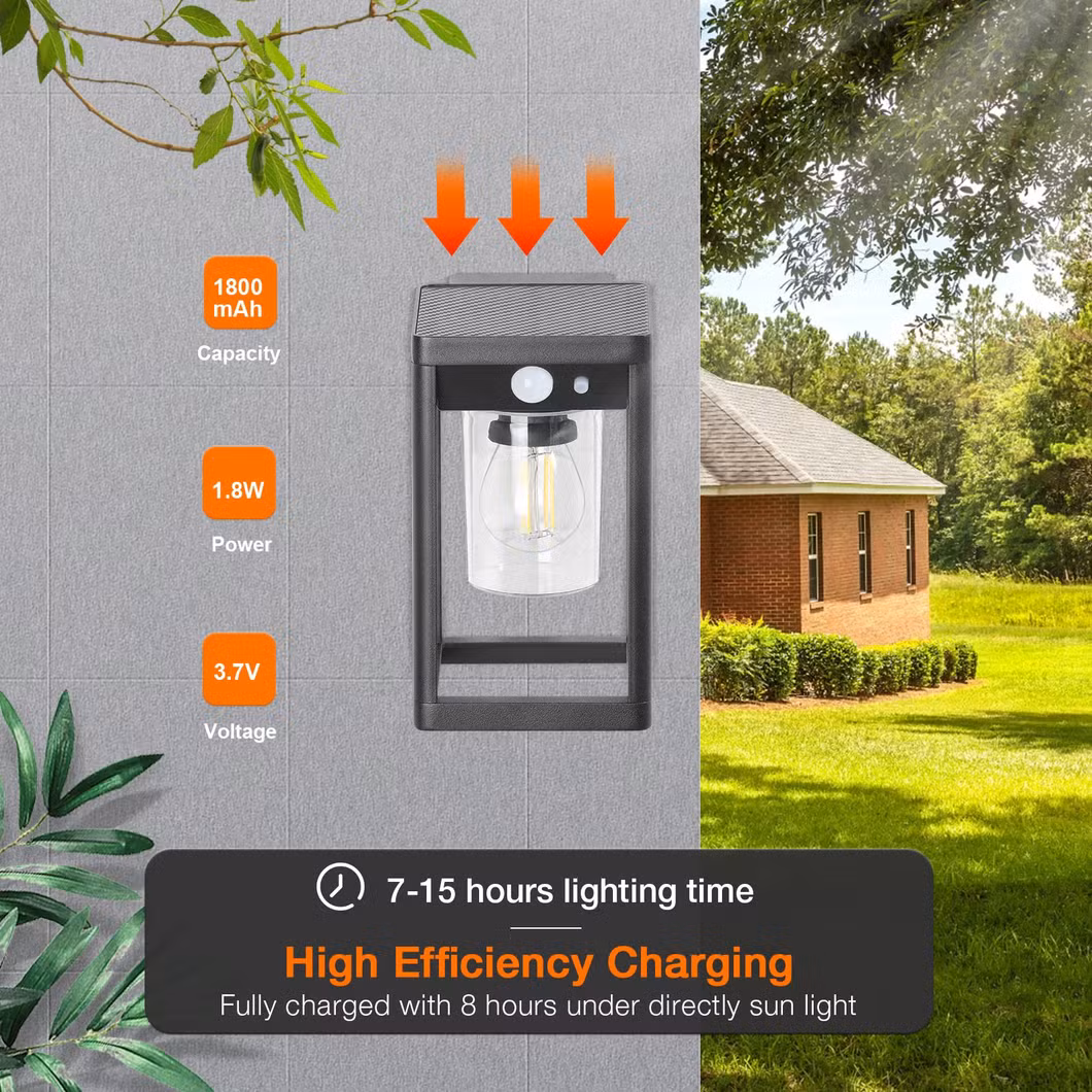 Die-Cast Aluminum Bulb Inside Square Box LED Outdoor Solar Wall Light with Motion Waterproof
