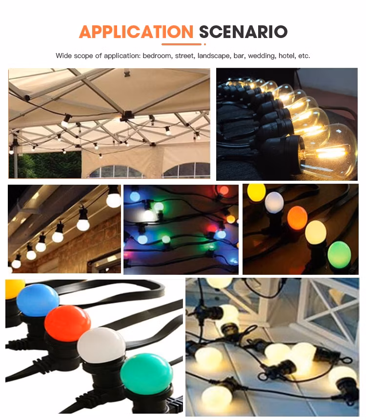 High Quality Garden Camping Decorates E26 Flat Rubber Cable G45 LED Bulbs E27 Durable Garland Belt Outdoor String Lights
