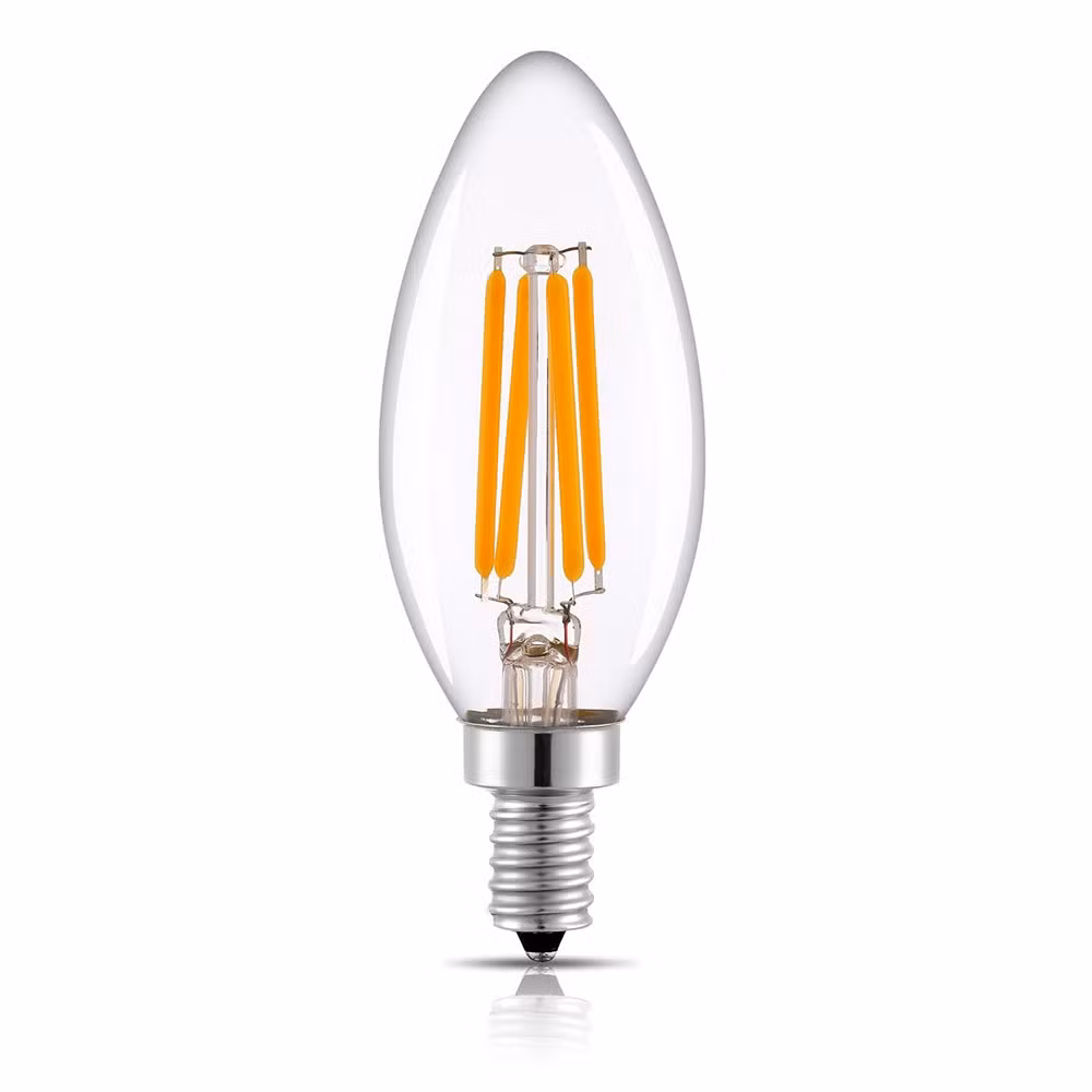 LED Filament Candle Clear Bulbs E12 LED Candelabra Bulbs 4W Torpedo Shape Warm Indoor Vintage Bulb
