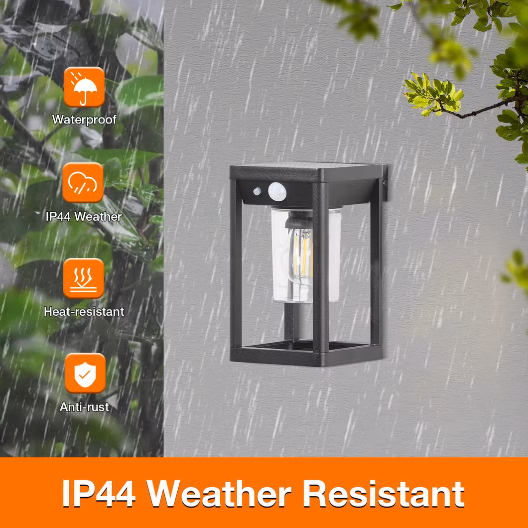 Die-Cast Aluminum Bulb Inside Square Box LED Outdoor Solar Wall Light with Motion Waterproof