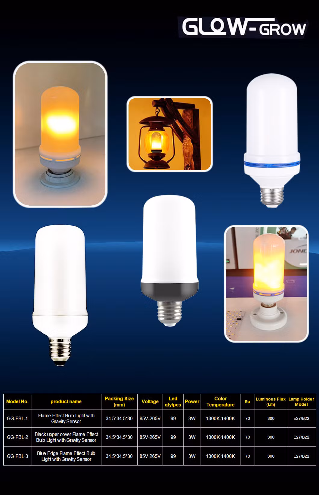 LED E27 Flame Lamp Fire Flicking Vintage Emulation Light LED Solar Bulb for Garden Decoration