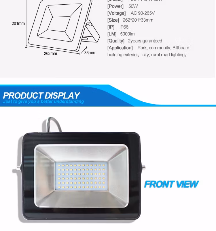 Distributor Factory Exports Saso CB Water Proof 10W - 100W IP66 Industrial LED Flood Light Made in China for Outdoor, Street, Garden, Park, Exterior Lighting
