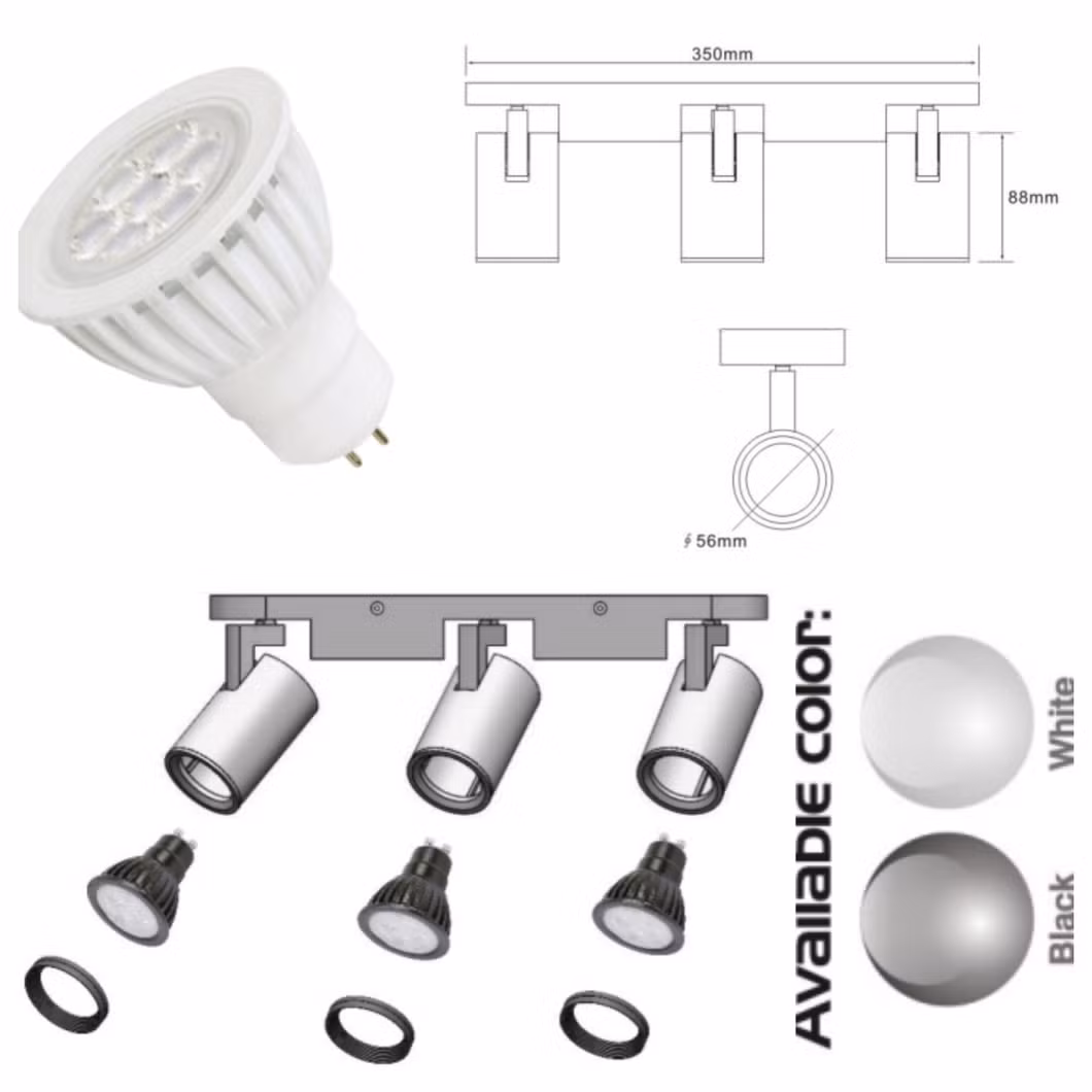 3-Head Foldable Ceiling Spot Light with Rotating Bulbs Holders GU10/ MR16