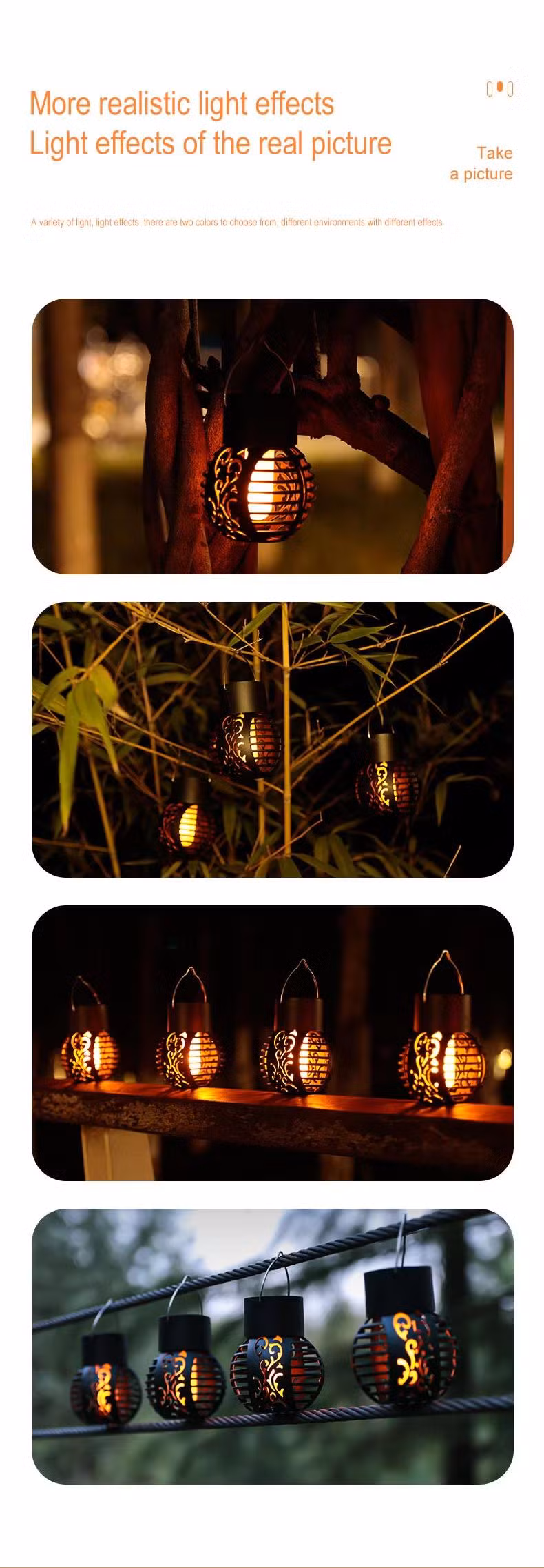 Solar Flicker Flame Lantern Lights LED Effect Hanging Solar Light Garden Lamp for Outdoor Home Yard Decoration
