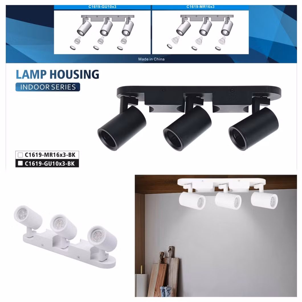 3-Head Foldable Ceiling Spot Light with Rotating Bulbs Holders GU10/ MR16