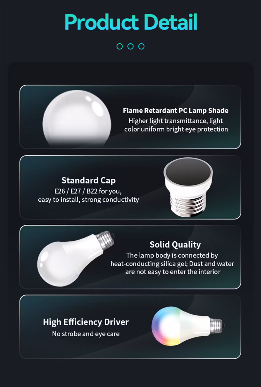 Custom Made 9W/12W/17W E27/E26/B22 2700K-6500K Rgbcw Dimming Smart LED Lamp Tuya APP Alexa Voice Control WiFi Smart Light Bulbs
