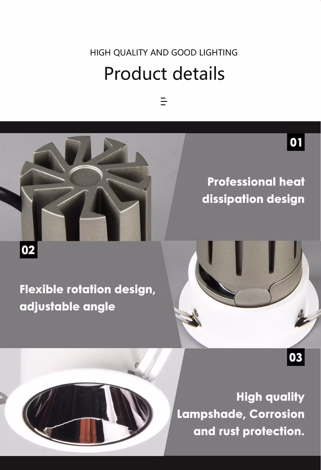 No Main Light Design 7-30W 85-220V Adjustable Recessed COB LED Ceiling Spotlight