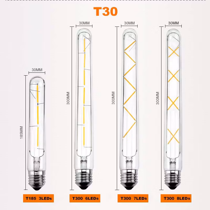 Hcnew Retro LED Filament Bulbs T185 T225 T300 LED Tube Bulb E27 3W 6W 7W 8W 220V Flame Light for Chandelier Lighting