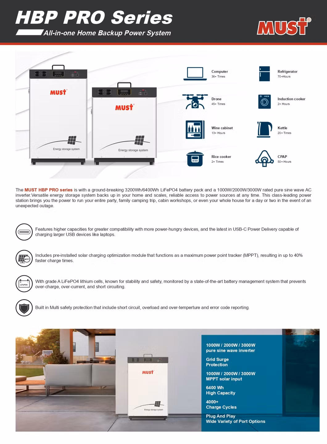 Must 1000W Portable Home Solar Energy Storage Power Systems for Home Use
