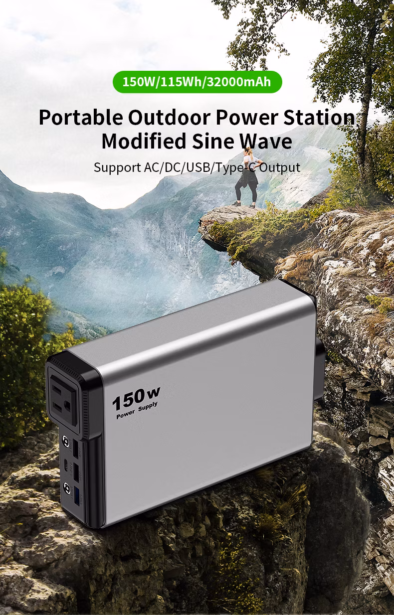 Portable Power Bank AC110-220V 150W 115wh 32000mAh Portable Power Station for Electric Car Jump Start Outdoor Use Metal Housing