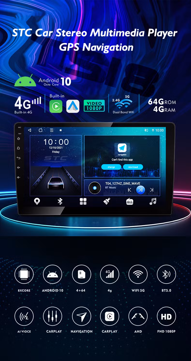10.1inch Android 10.0 8 Core Car Multimedia Radio System Player with GPS Navigation for Universal Car Video Player Portable DVD Player Radio De Coche