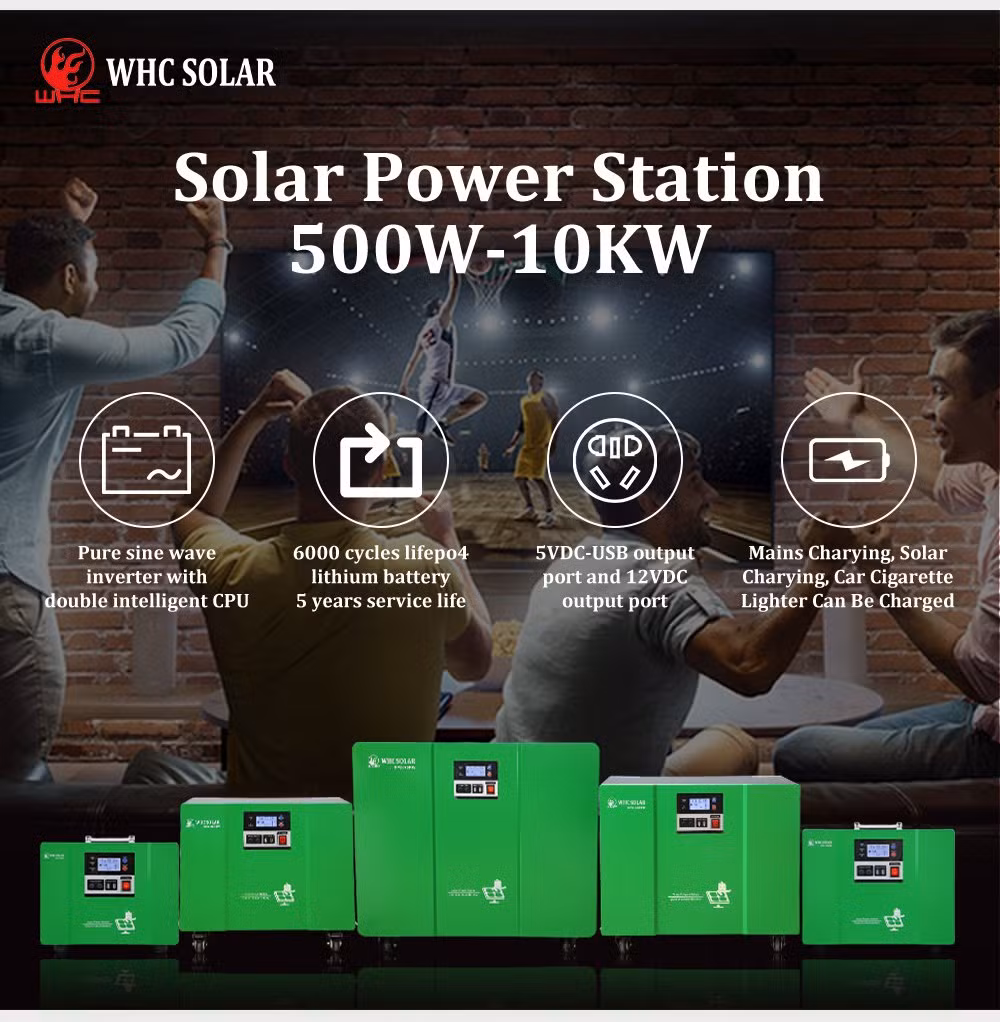 WHC Solar 1KW 2KW 3KW 5KW Portable Power Station Emergency Backup LifePo4 Lithium Battery 500W Solar Generator