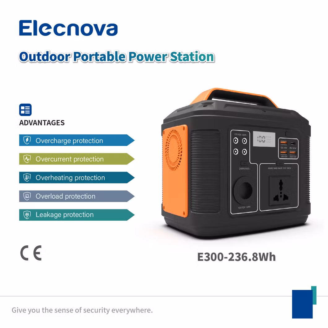 2023 Outdoor Camp Charging 300W 236wh LiFePO4 Battery Camping Backup Power Station Solar Portable