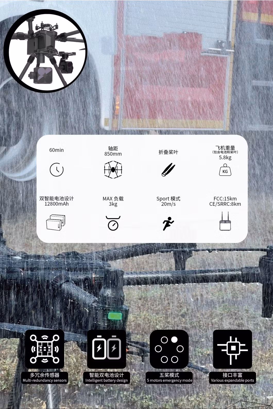 Rth850rtk Tethered Drone for Public Security and Lighting