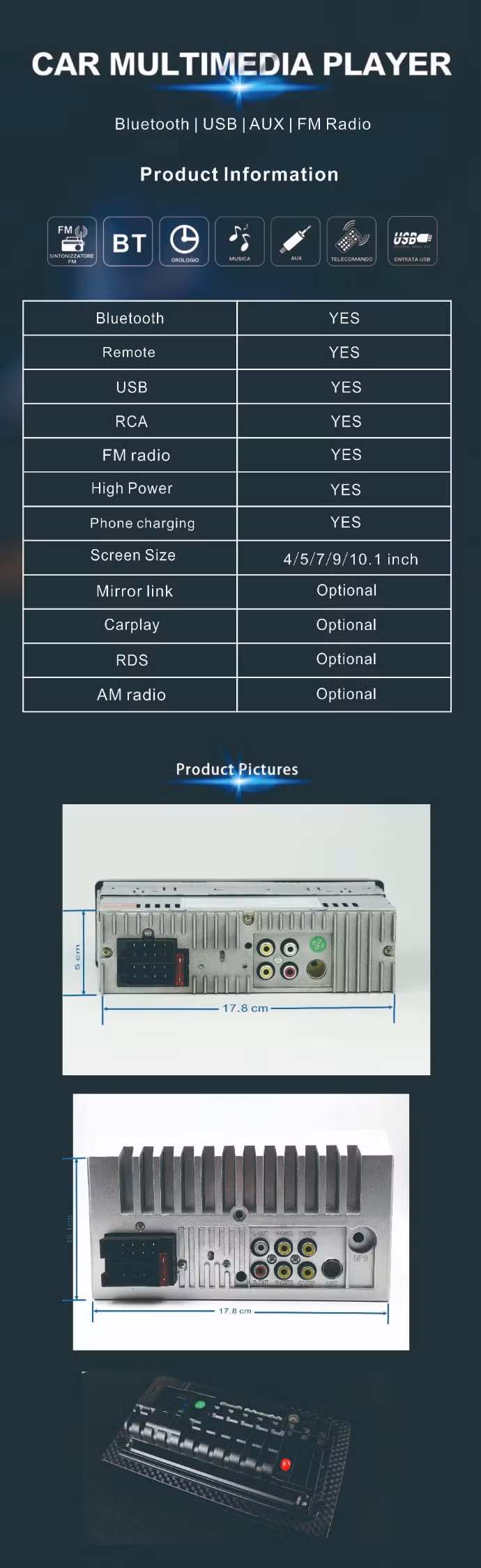 Electronic Tuning System Wholesale Touch Screen Android Car MP5 FM Radio Player