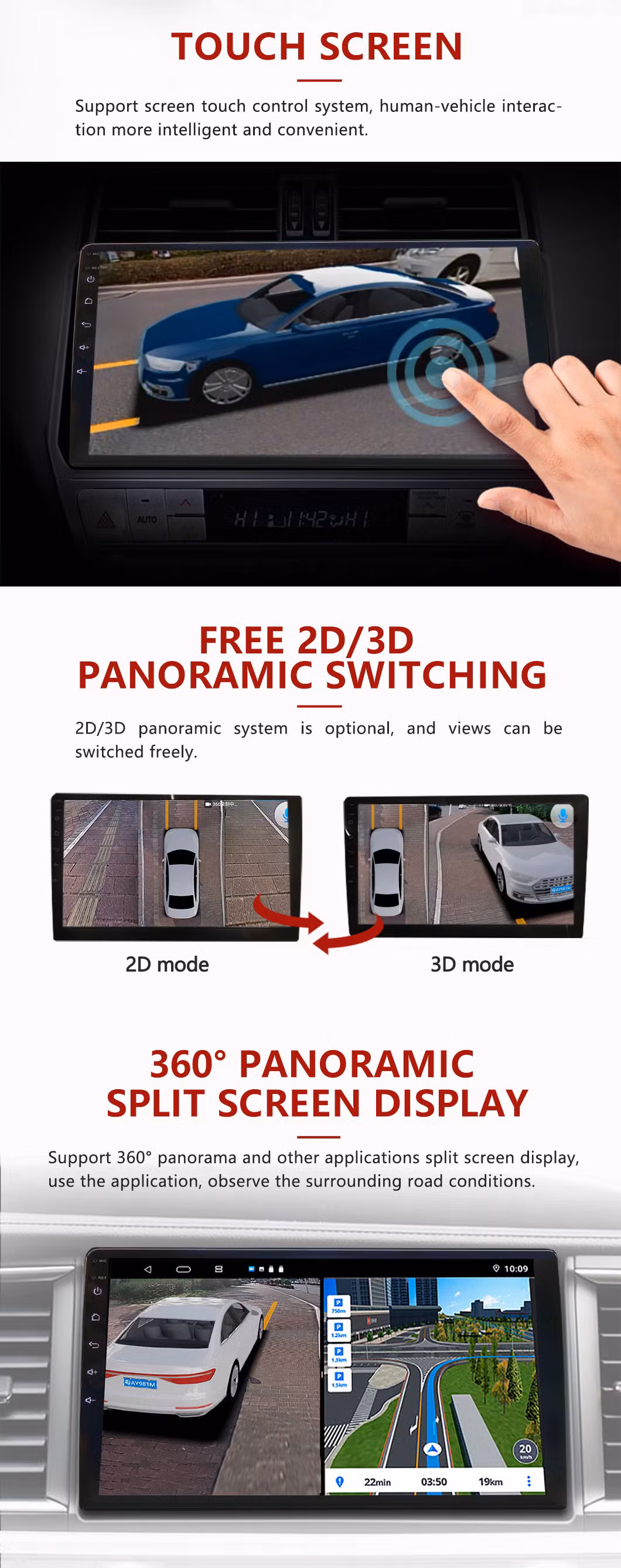 Wemaer Car Safety Universal 9/10.1 Inch 1+32g Android Car Stereo DVD GPS Navigation 360 Panoramic Camera DVR Recorder Video Mini/Car Camera for BMW Nissan SUV
