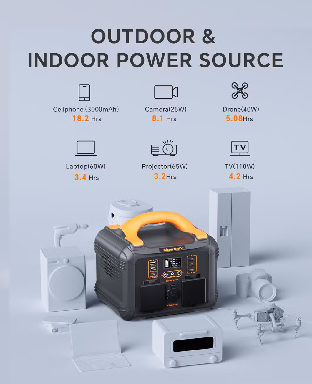 Emergency Mobile Power Lithium Ion Battery Built-in Flashlight Faster Charger 300W Portable Power Station