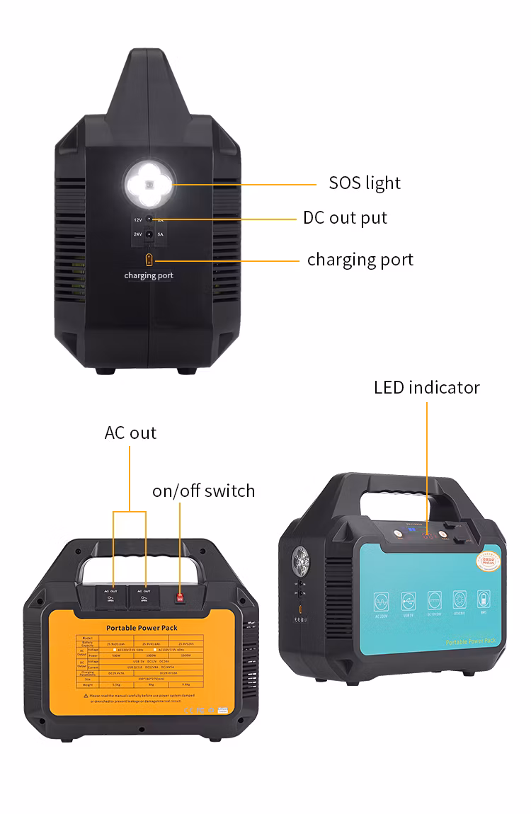 Outdoor Camping Use 500W Portable Power Station Solar Energy Battery