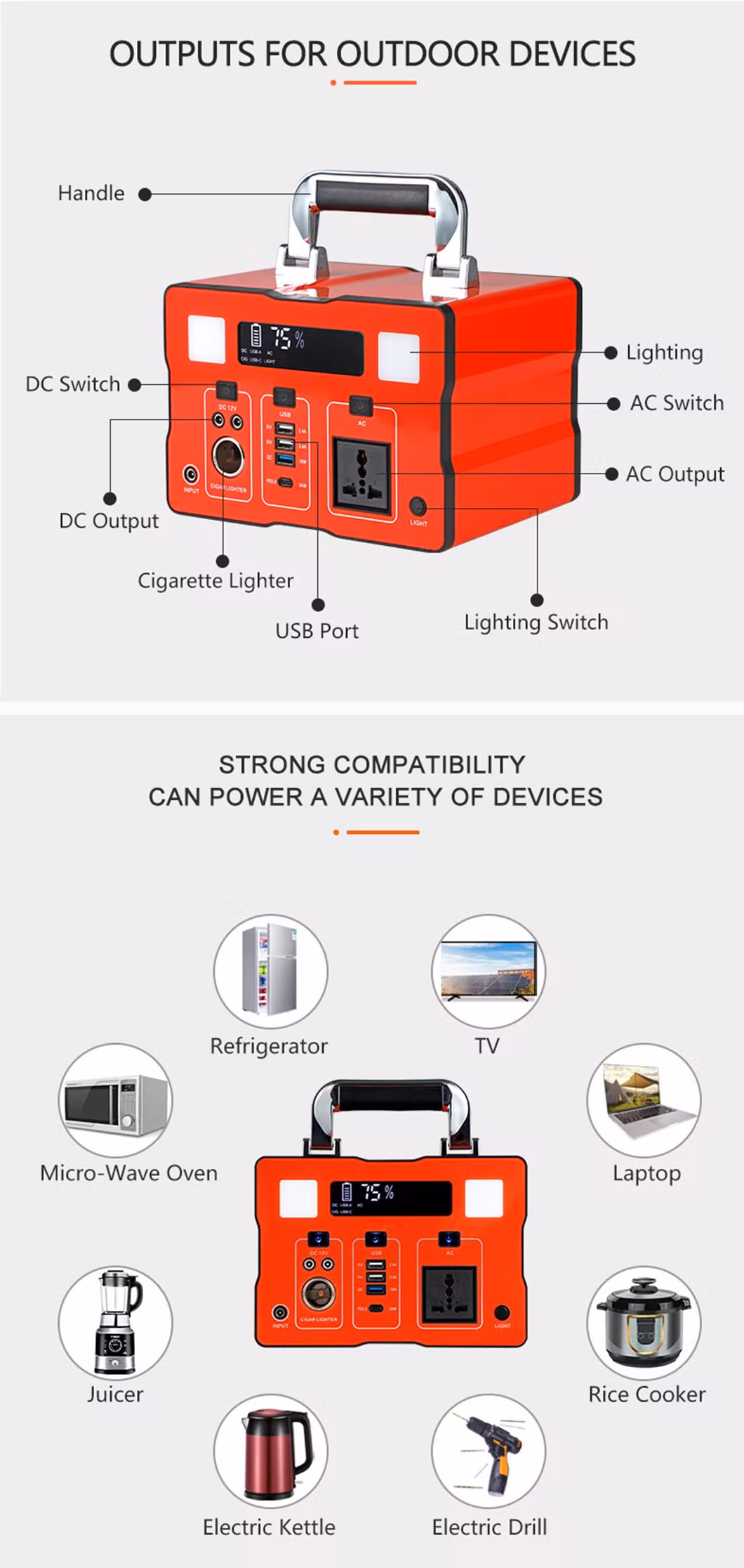 500W Energy Storage Power Source Charging Portable Power Stationsrechargeable Lighting Portable Power Bank Station