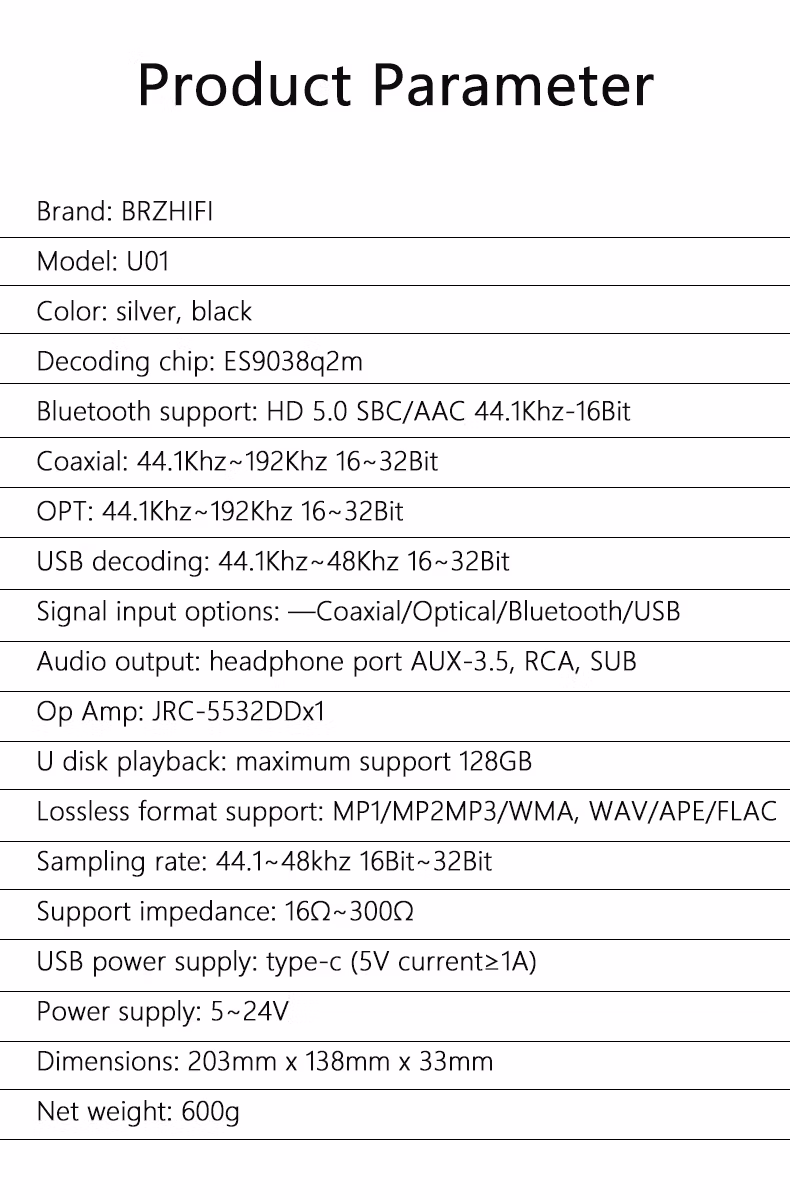 Brzhifi U01 9038 Decoding Home Audio U Disk Digital Turntablemini HiFi Combo DVD Player/Optical/Bt/Mobile Phone APP Player