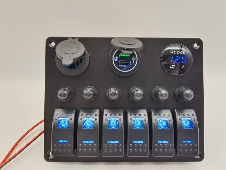 USB Charging 6 Gang Rocker Control Switch Panel 12 V 6 Gang Switch Panel Onoff LED Car Light Switch