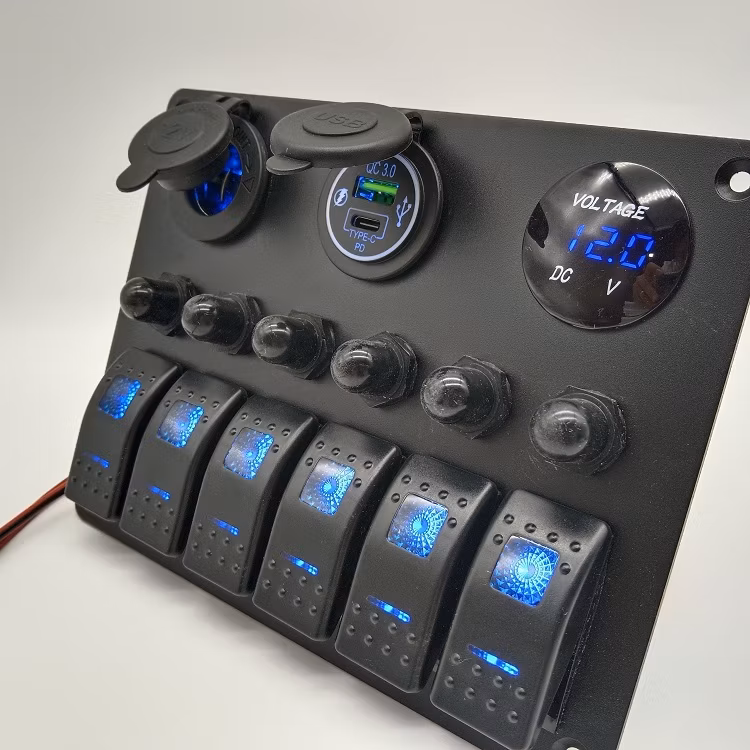 USB Charging 6 Gang Rocker Control Switch Panel 12 V 6 Gang Switch Panel Onoff LED Car Light Switch