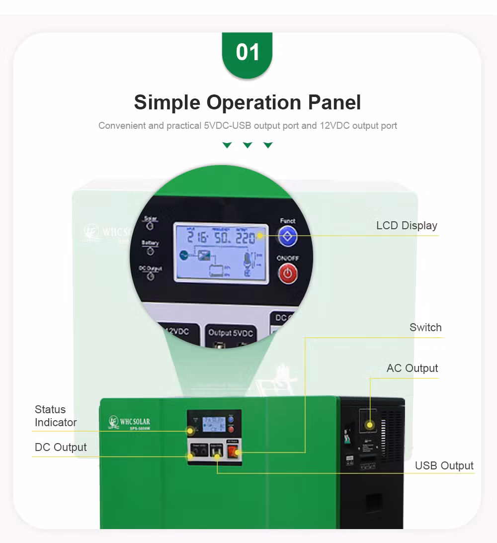 Whc Solar 500W 1kw 2kw 3kw 5kw 10kw Home Solar Power System All in One Solar Power Generator for House