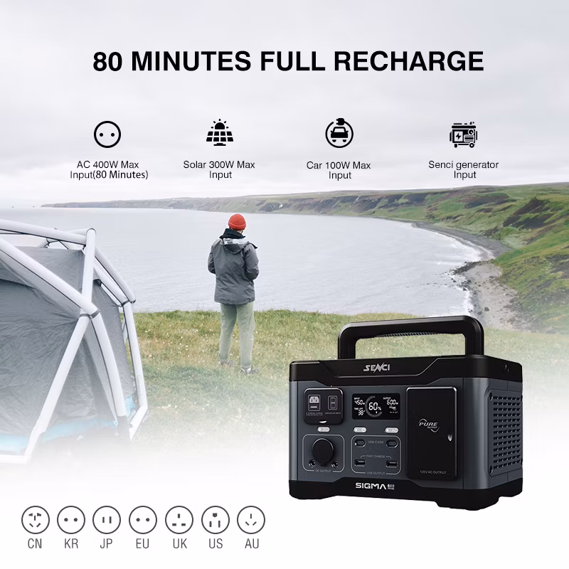 China Factory Senci 600 Watt 600W UPS Iron Phosphate 60Hz 120V Outdoor Solar Generator Portable Power Station
