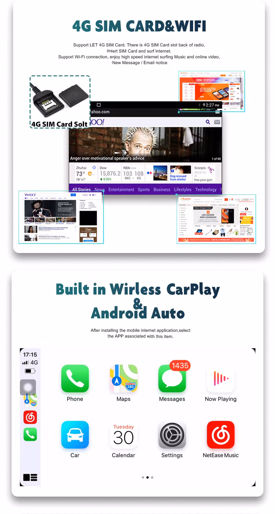 for Universal Double DIN Android Car DVD GPS Multimedia Stereo Carplay Player
