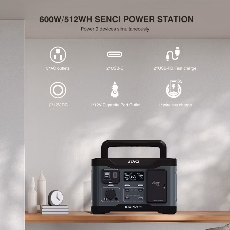 China Factory Senci 600 Watt 600W UPS Iron Phosphate 60Hz 120V Outdoor Solar Generator Portable Power Station