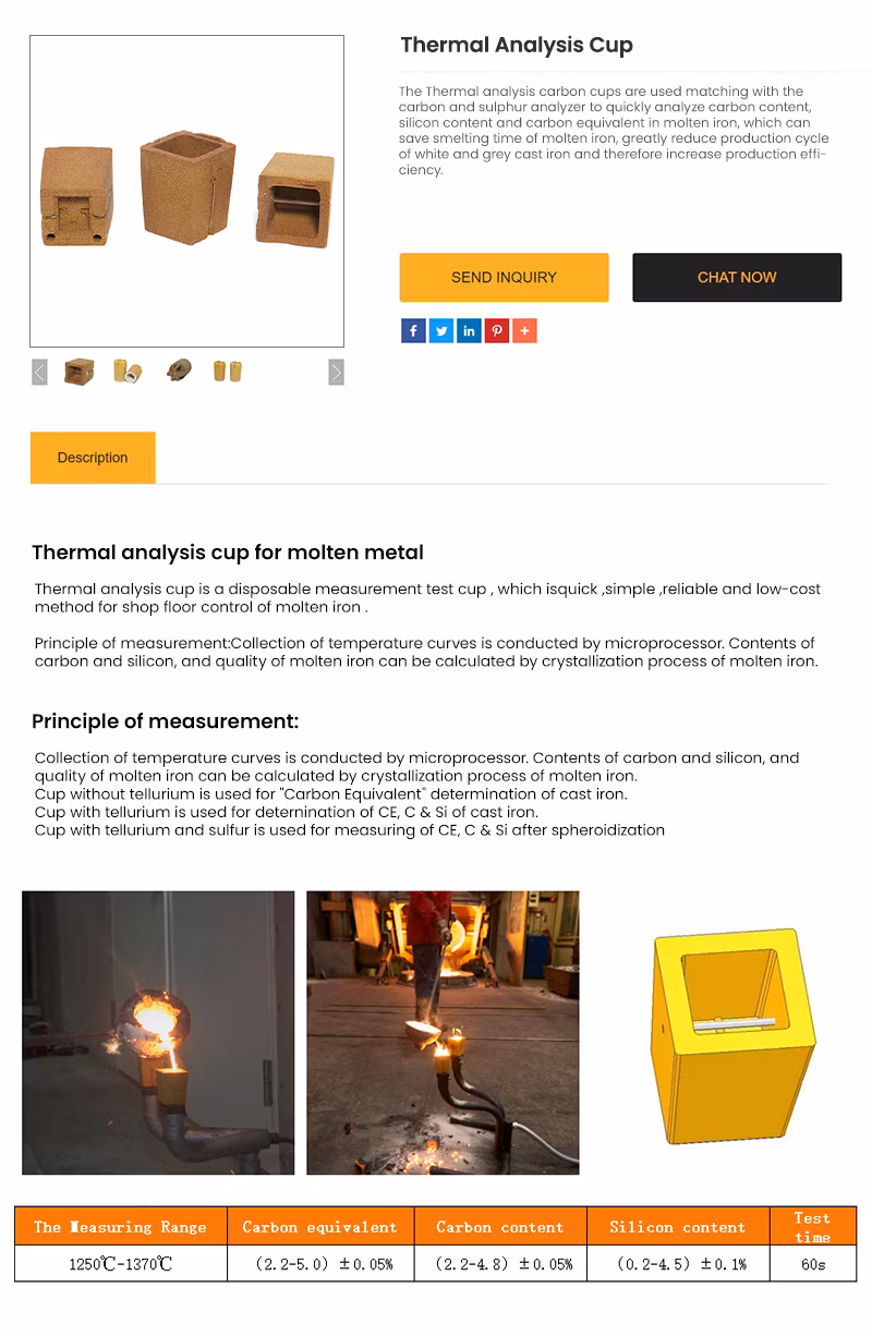 Sefu China Carbon Cup Factory Carbon Silicon Analyser Thermal Analysis Carbon Cups Thermal Analysis Sampling Cup for Iron Casting