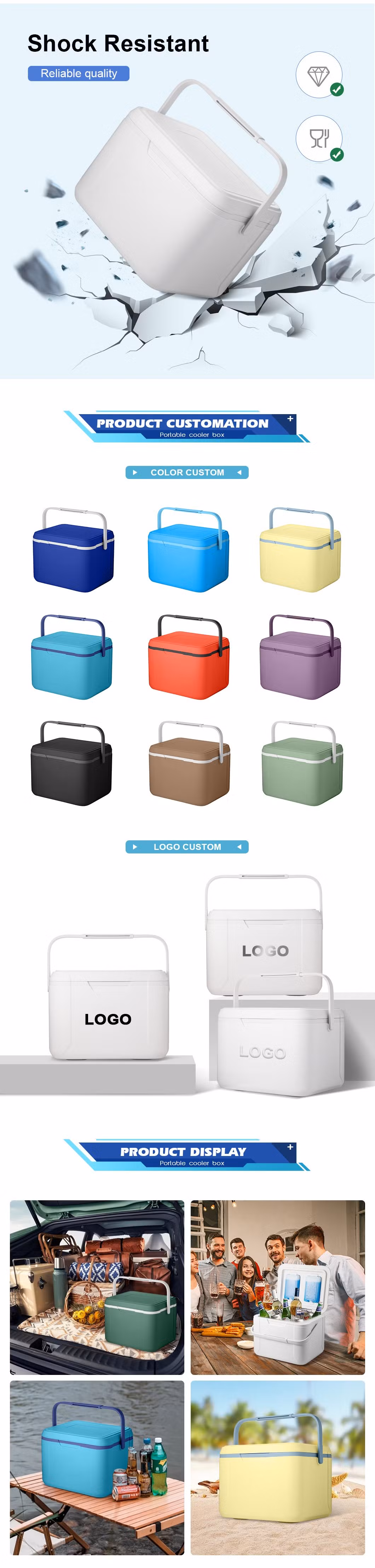 Everich Portable Cooler Box 18L High Performance Durable Seamless Molded Ice Box for Camping, Hunting, and Fishing Plastic Food Grade Box