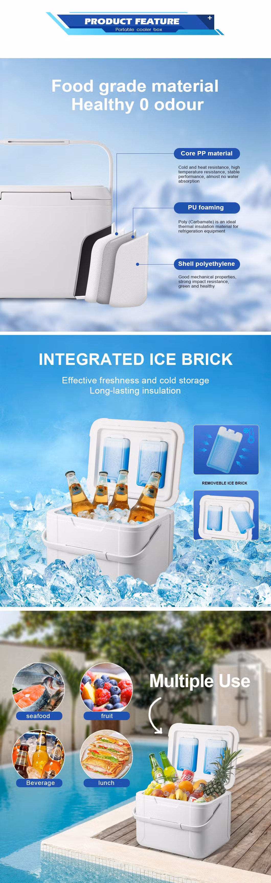 Everich Portable Cooler Box 18L High Performance Durable Seamless Molded Ice Box for Camping, Hunting, and Fishing Plastic Food Grade Box