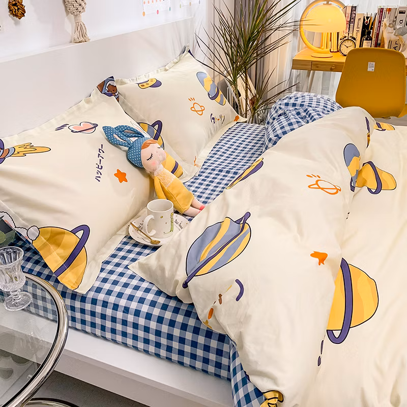 Cartoon Bedding Sheet Set 4PCS High Quality Printing Duvet Cover Delicate Fabric Bedding Set