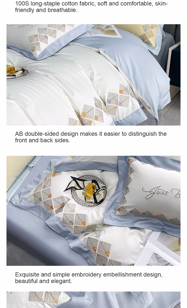 High Quality Light Luxury Style Embroidery Duvet Cover Set Home Soft Comfortable Quilt Cover Flat Sheet Pillowcase