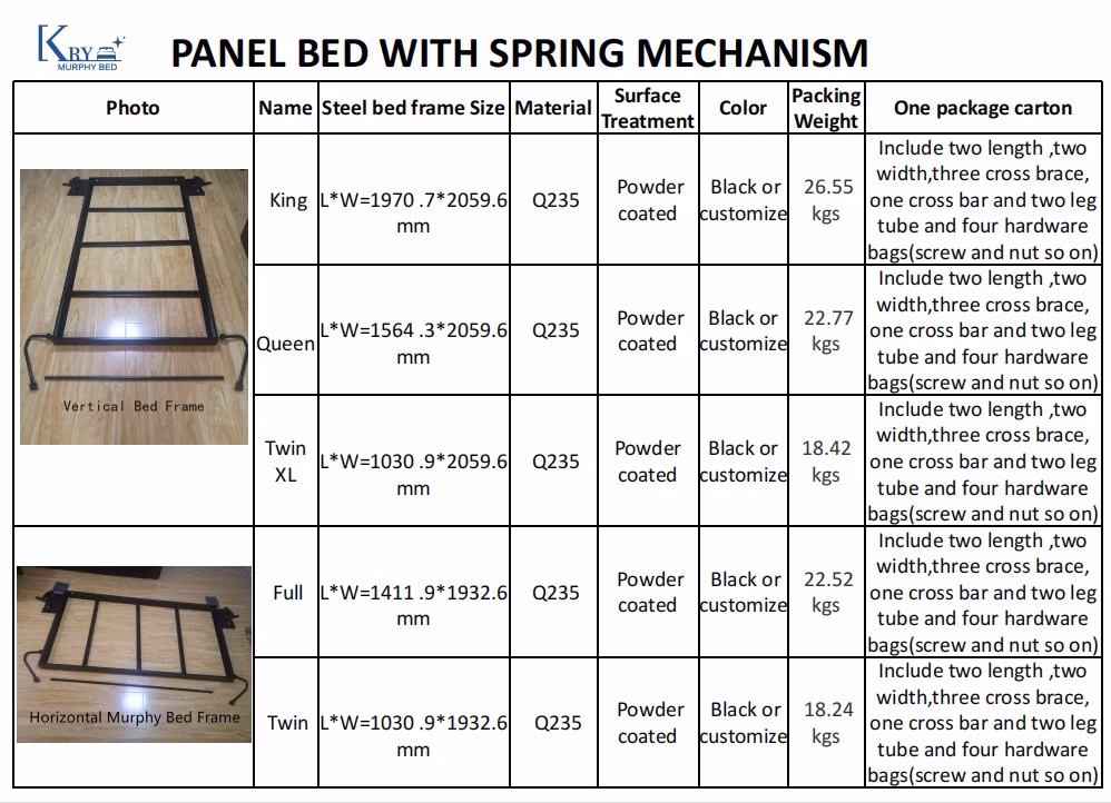 Customize Make Smart Space Saving Queen Size Hidden Folding with Cabinet Murphy Bed Frame Spring Mechanism