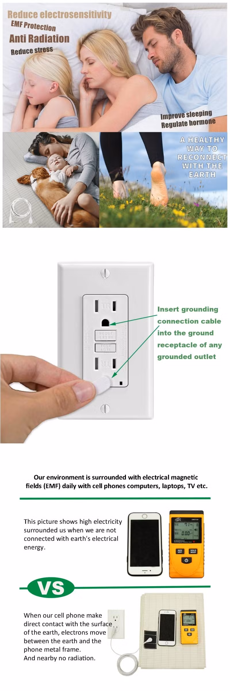 Grounded Earthing Pillow Case for Whole Body Grounding While Sleeping Earthing Sheet Mat