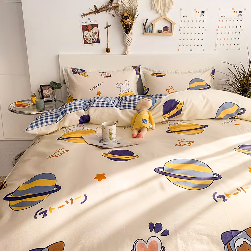 Cartoon Bedding Sheet Set 4PCS High Quality Printing Duvet Cover Delicate Fabric Bedding Set