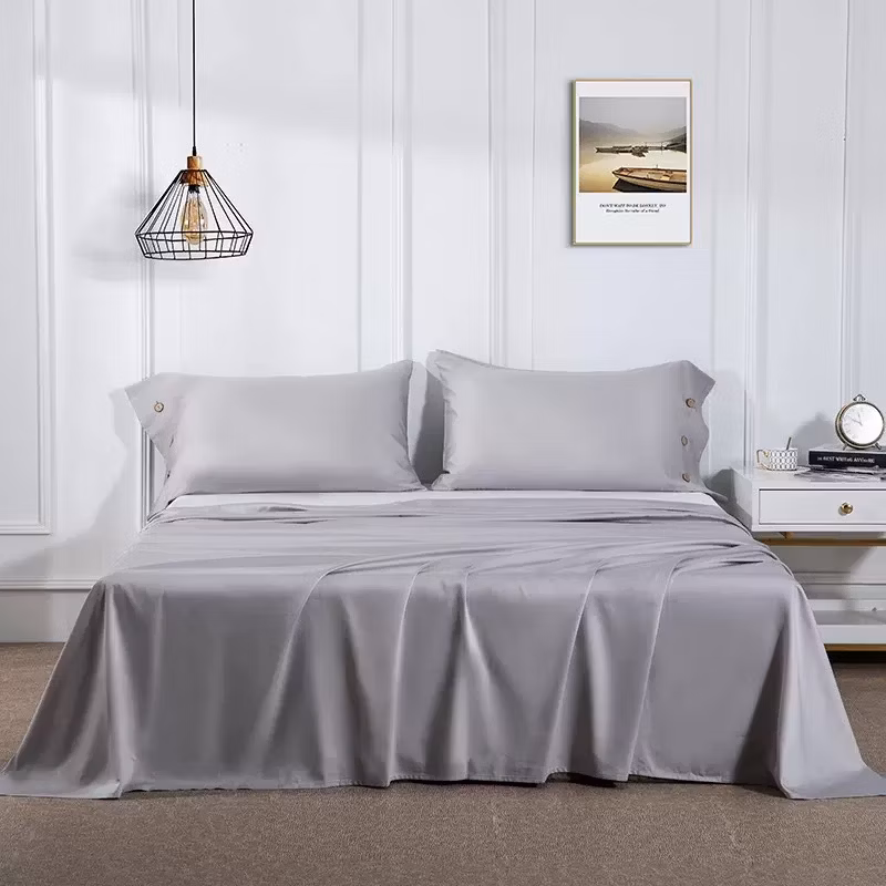 OEM/ODM Home Hotel Textile Wholesale Bed Linen Solid Color 100% Cotton Bedding Set 200 Thread Count Bed Sheet Pillowcase Sham Bed Fitted Flat Bed Sheets