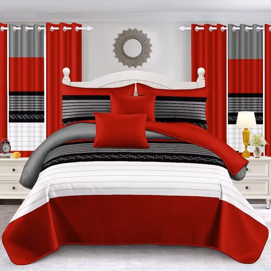Polyester Microfiber Home Textile 8 Pieces Sheet Bedroom Bedding Set Printed Pillow Shams Queen King Size Bedspread with Curtains Supplier