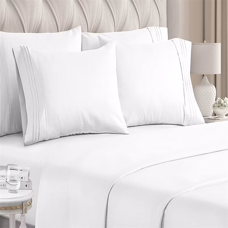 Combed Cotton Satin Bedding Set White Sheets Quality Hotel Bedding with Embroidery