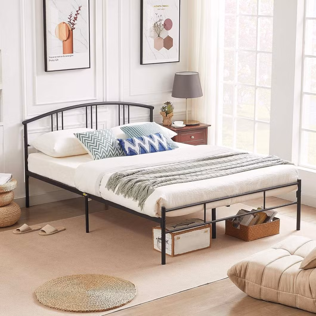 Vintage Design Large Bed Frame, Headboard and Footboard, 14-Inch Metal Platform Mattress Base, Solid Quality Steel Sheet Metal Bed