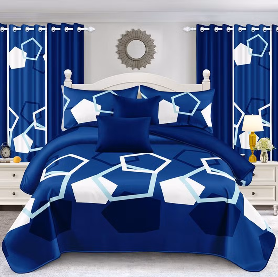Polyester Microfiber Home Textile 8 Pieces Sheet Bedroom Bedding Set Printed Pillow Shams Queen King Size Bedspread with Curtains Supplier