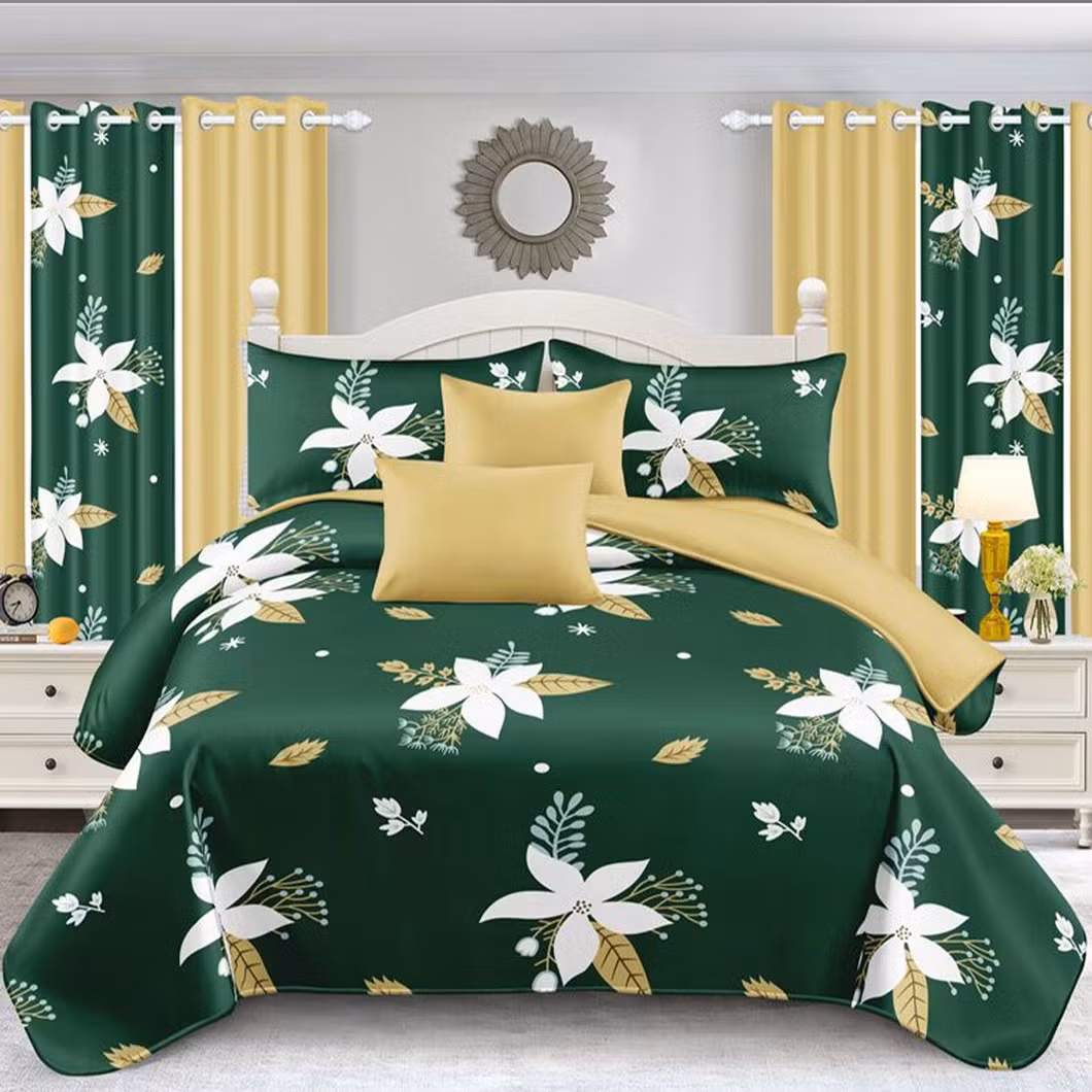 Polyester Microfiber Home Textile 8 Pieces Sheet Bedroom Bedding Set Printed Pillow Shams Queen King Size Bedspread with Curtains Supplier