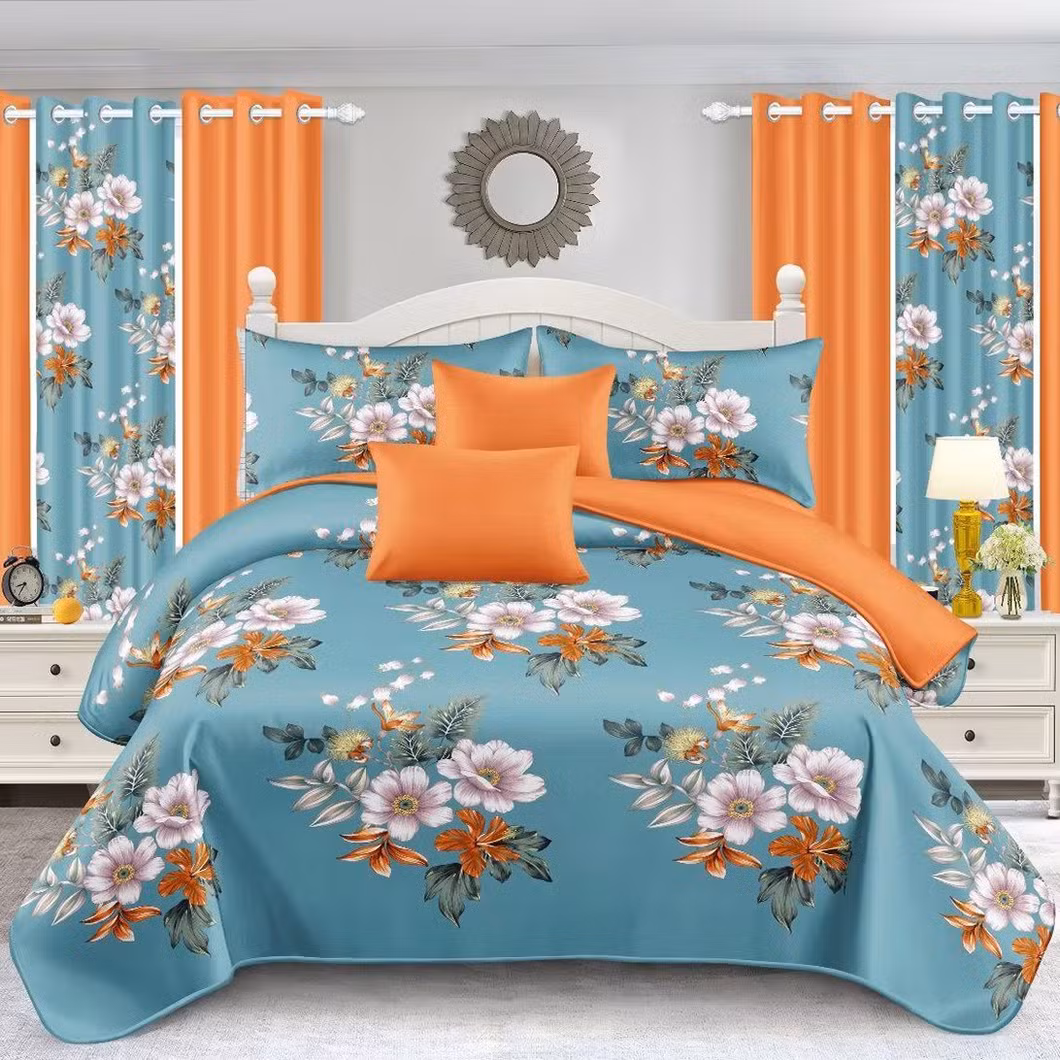 Polyester Microfiber Home Textile 8 Pieces Sheet Bedroom Bedding Set Printed Pillow Shams Queen King Size Bedspread with Curtains Supplier