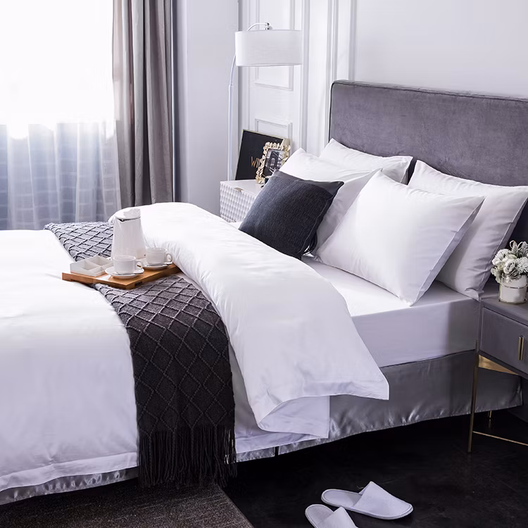 Hotel White 50 Cotton 50 Polyester Queen Bed Sheet Set Cotton
