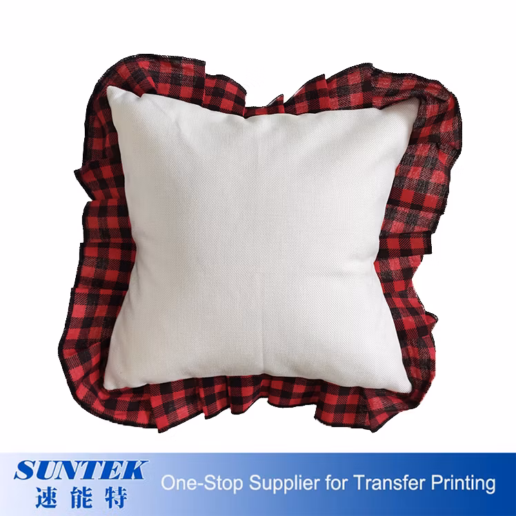 Sublimation Linen Buffalo Plaid Ruffles Pillow Case for Christmas